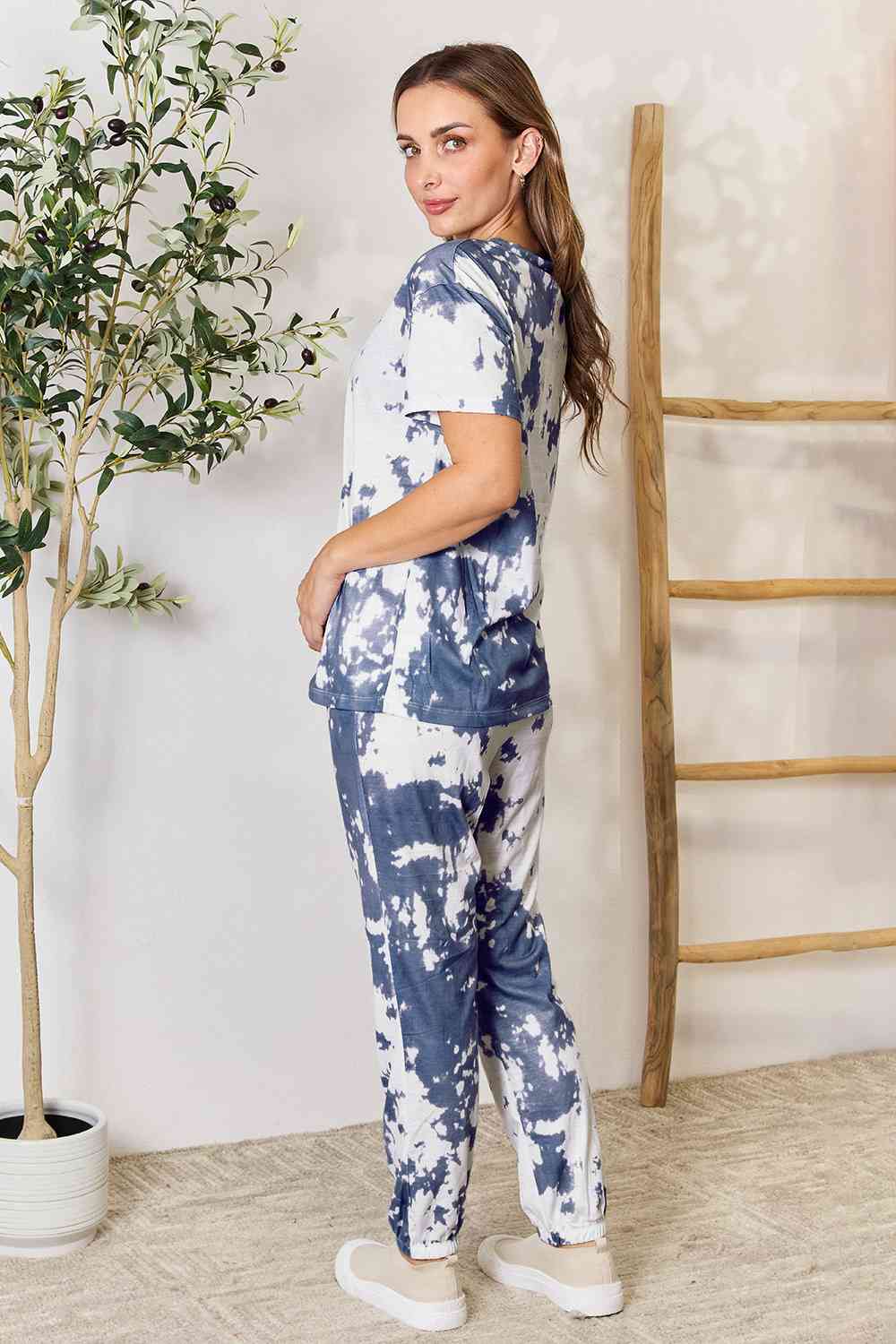 Double Take Tie-Dye Tee and Drawstring Waist Joggers Lounge Set