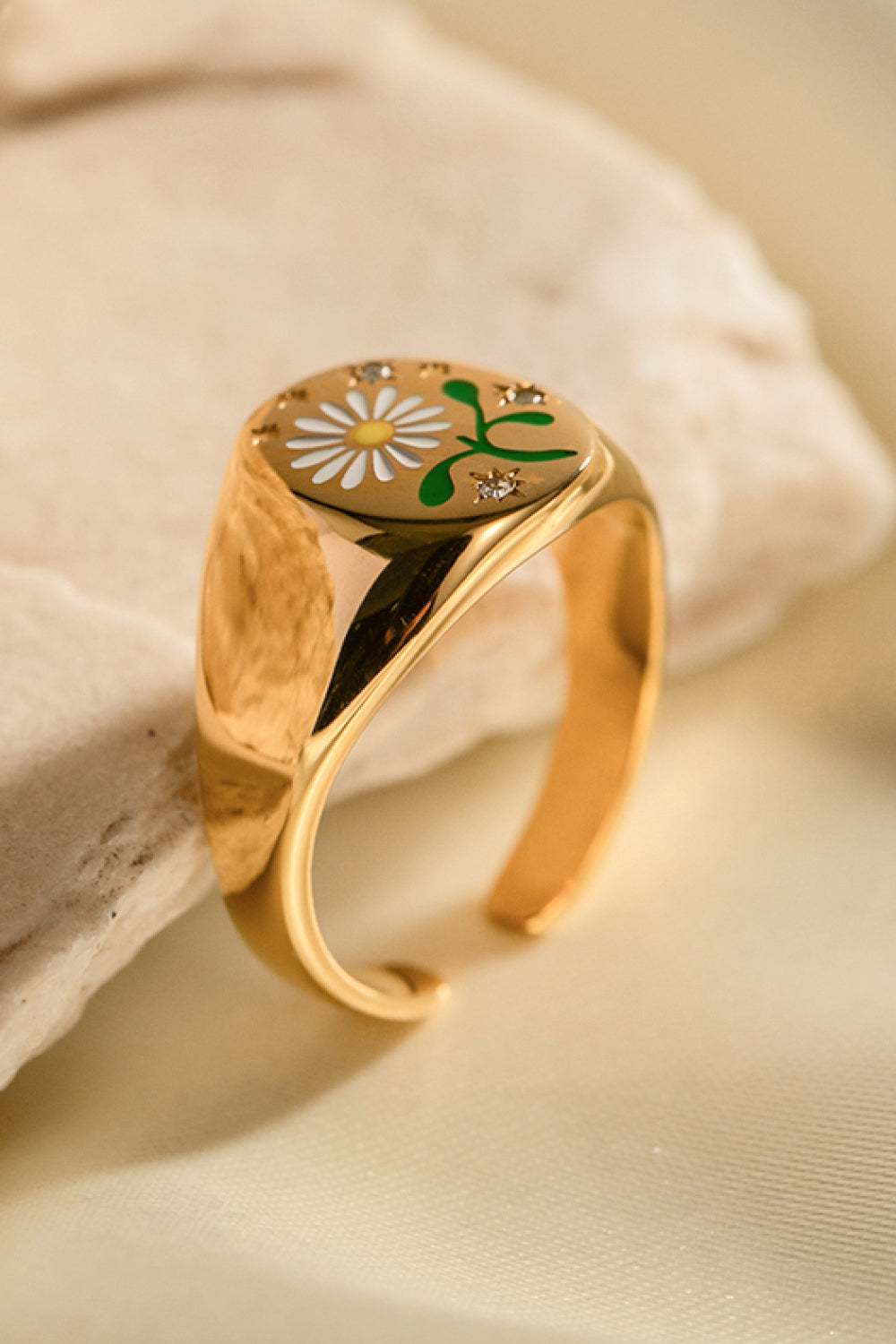 Flower Pattern Stainless Steel Open Ring